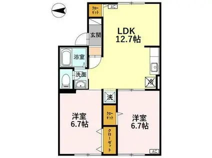 トリヴァンベール中島(2LDK/1階)の間取り写真
