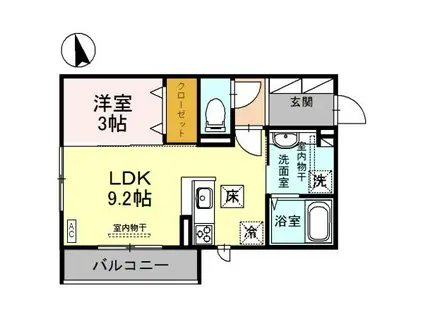 北陸鉄道石川線 野々市工大前駅 徒歩8分 3階建 築7年(1LDK/1階)の間取り写真