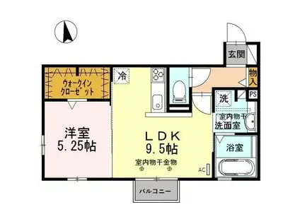 RISE A棟(1LDK/1階)の間取り写真