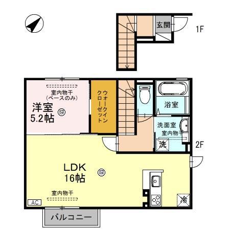 ラパン花棟(1LDK/2階)の間取り写真