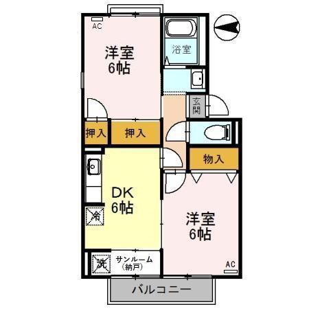 ヴィラ・ノースポール B(2DK/2階)の間取り写真