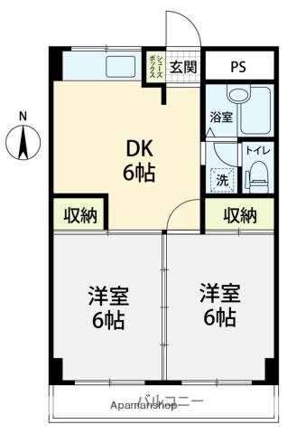 サザンパレス(2DK/3階)の間取り写真