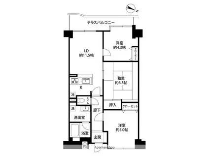 信開ダイナスティ浅野川キングス館(3LDK/5階)の間取り写真