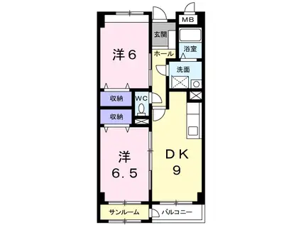 ウエストⅡ(2LDK/1階)の間取り写真