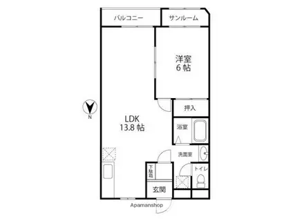サザンハイツ(1LDK/1階)の間取り写真