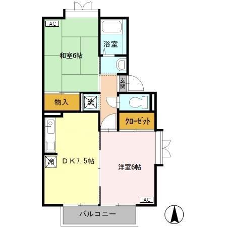 PARK&HOUSE1(2DK/1階)の間取り写真