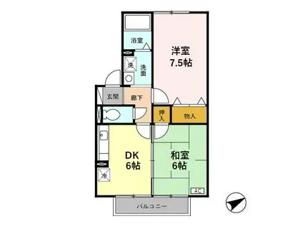 ラフィネ北間(2DK/1階)の間取り写真