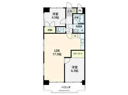 メリーレジデンス白菊(2LDK/4階)の間取り写真