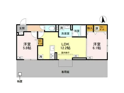 IRいしかわ鉄道 野々市駅(IR) バス乗車時間:45分 金沢赤十字病院前バス停で下車 徒歩7分 3階建 新築(2LDK/1階)の間取り写真