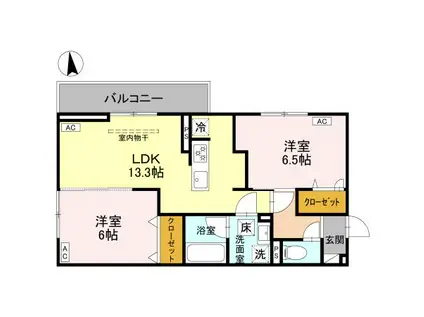 IRいしかわ鉄道 野々市駅(IR) バス乗車時間:45分 金沢赤十字病院前バス停で下車 徒歩7分 3階建 新築(2LDK/1階)の間取り写真