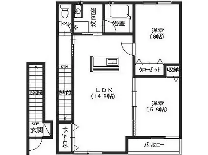 シャルドネ沖(2LDK/2階)の間取り写真
