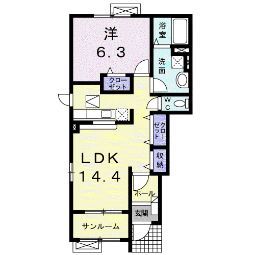 ヴェルデュール1(1LDK/1階)の間取り写真