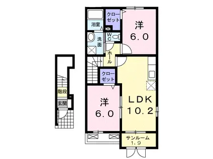 モンセラ(2LDK/2階)の間取り写真