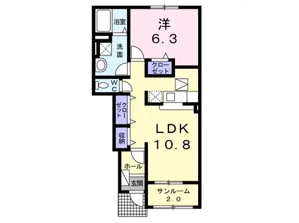 エリタージュ(1LDK/1階)の間取り写真