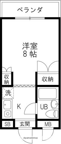 パークハイム粟津(1K/4階)の間取り写真