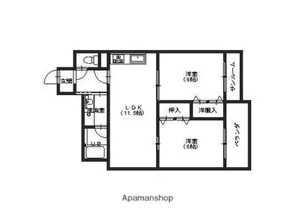 ロイヤルパークプレジデント(2LDK/3階)の間取り写真