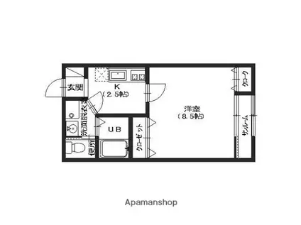ボヌールメゾン(1K/2階)の間取り写真
