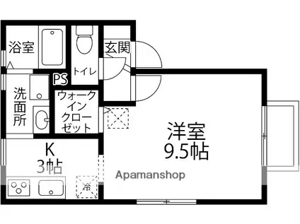 セゾン北安江Ⅲ(1K/1階)の間取り写真