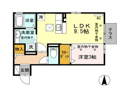 サンシェスタ無量寺(1LDK/1階)の間取り写真
