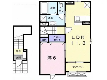 モフィー(1LDK/2階)の間取り写真