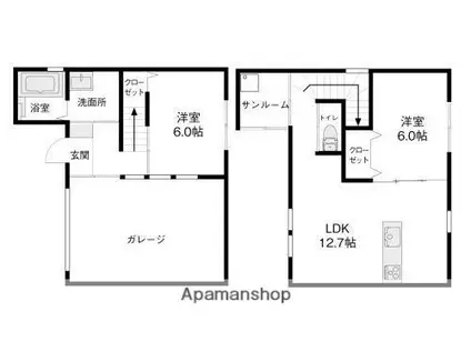 FAVORI インナーガレージ付き(2LDK/1階)の間取り写真