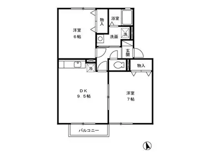 SUNHIME 雄(2DK/2階)の間取り写真