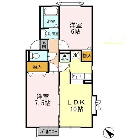 プレシードK1(2LDK/1階)の間取り写真