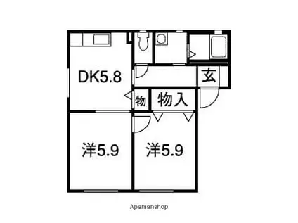 ルーナ鞍月 A棟・D棟(2DK/2階)の間取り写真