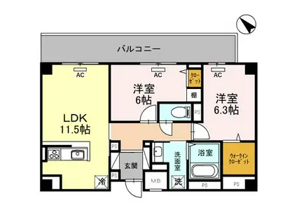 グランアネシス金澤Ⅱ(2LDK/6階)の間取り写真