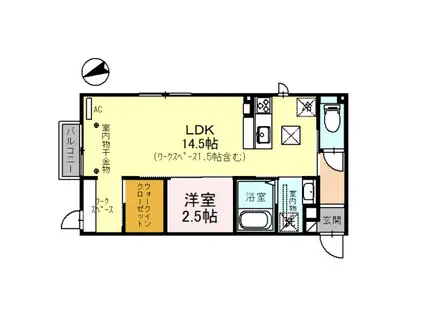 ミモザ合歓の花(1LDK/1階)の間取り写真