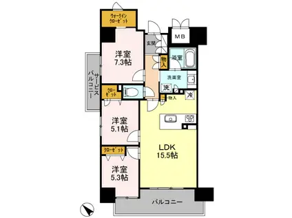 プレミスト金沢駅西口II(3LDK/11階)の間取り写真