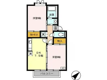 シティハイムローズマリー(2DK/1階)の間取り写真