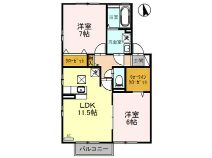 アミターバーA棟(2LDK/1階)の間取り写真