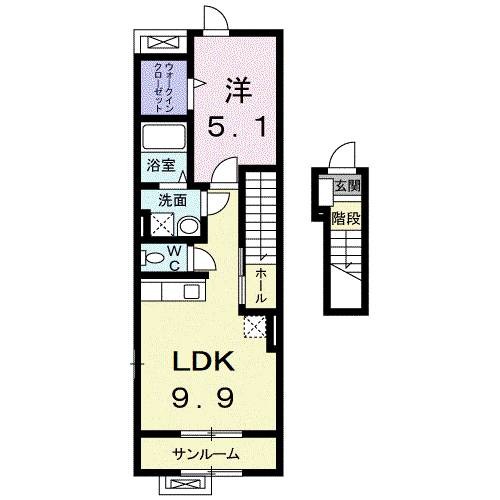 ケルンⅡ(1LDK/2階)の間取り写真