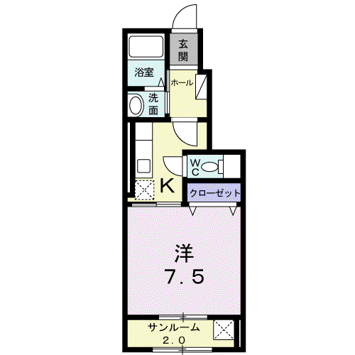 はくもくれんⅡ(1K/1階)の間取り写真