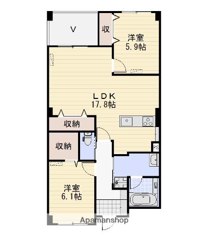 グロブナータウン平和町(2LDK/4階)の間取り写真