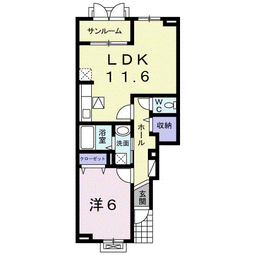 呉竹ヒルズⅢ(1LDK/1階)の間取り写真