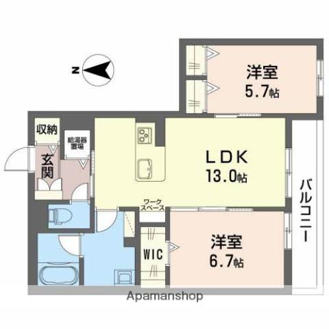 カシェノワール(2LDK/3階)の間取り写真