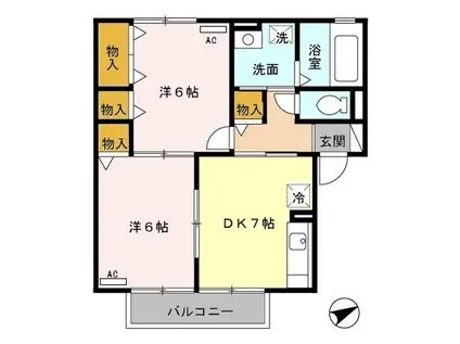 ウィルモア・ボヌール(2DK/2階)の間取り写真