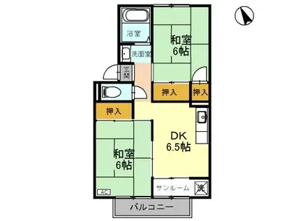 セジュールヒルズA(2DK/2階)の間取り写真