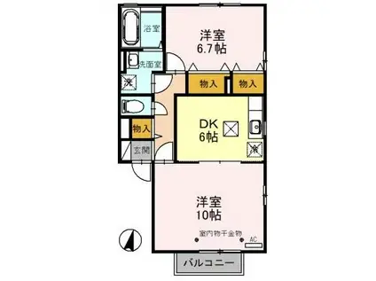 アコール・ヴィレB棟(2DK/1階)の間取り写真