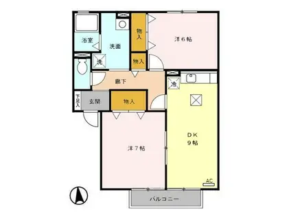 セジュール・シェーン(2DK/1階)の間取り写真