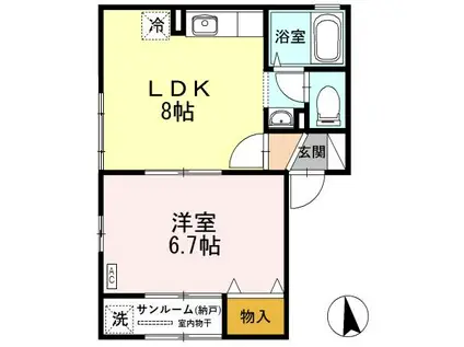 セジュールFXSUN(1LDK/1階)の間取り写真