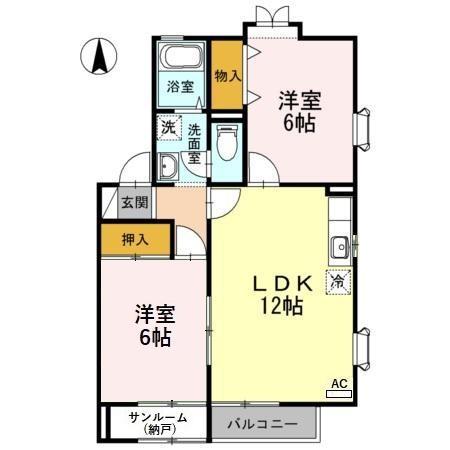 セジュール雅 B棟(2LDK/2階)の間取り写真