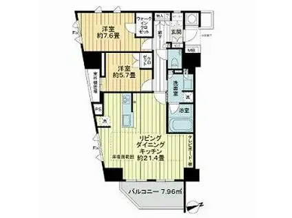 ザ・パークハウス 金沢城公園(2LDK/12階)の間取り写真