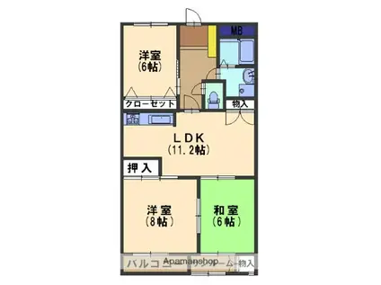 グローバル泉野(3LDK/3階)の間取り写真