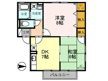 セジュール・カメリア(2DK/1階)の間取り写真