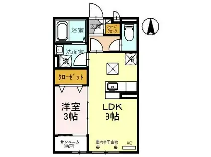 コッカースパニエル(1LDK/1階)の間取り写真