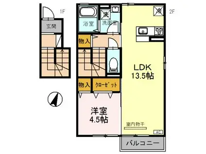 HOLY1A(1LDK/2階)の間取り写真