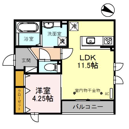 エクセルコート野々市 A棟(1LDK/3階)の間取り写真